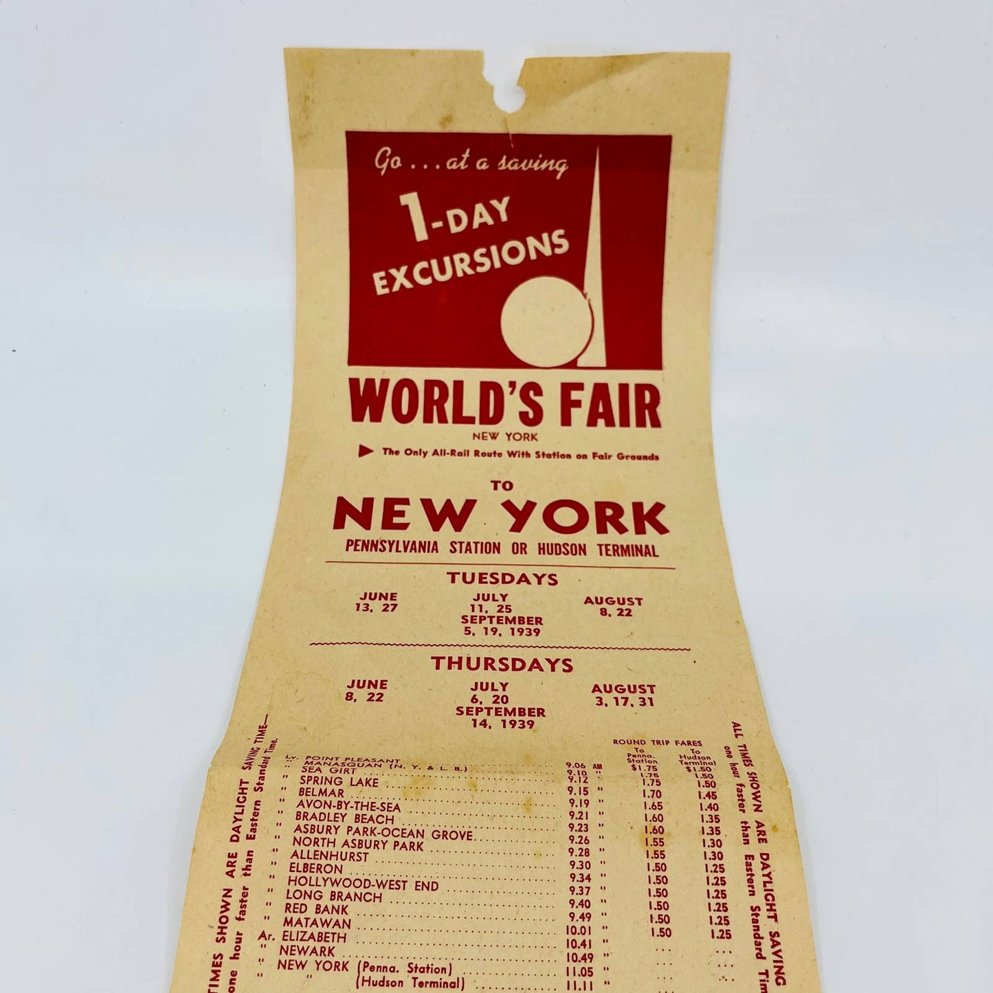 1939 New York World’s Fair Pennsylvania RR 1-Day Excursions Advertisement C13