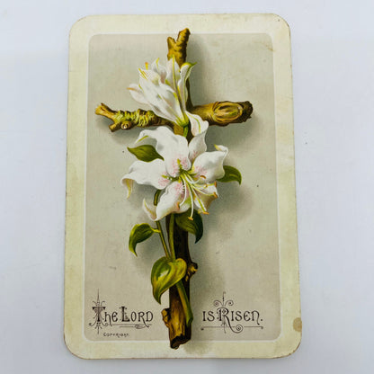 1880s Victorian Christian Verse Card Matthew 28:5-6 Floral Cross Easter AH9-M7