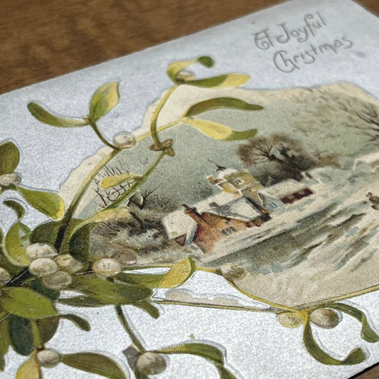 c1910 Embossed Silver Alba White Berry Church A Joyful Christmas Postcard PA2