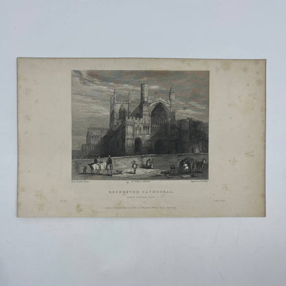 1836 Original Art Engraving Rochester Cathedral NW View Floor Plan and Bio TG6