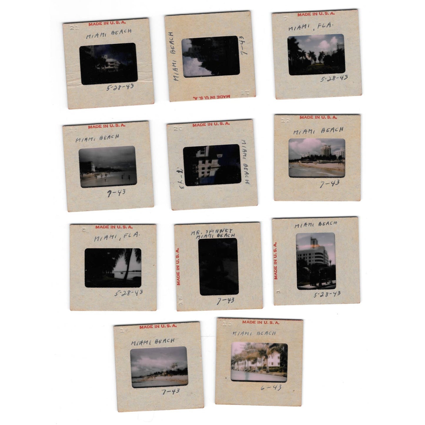 1943 Lot of 11 Original Kodachrome Slides - Miami Beach FL SF3-S3