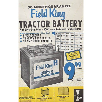 1960 Field King Tractor Battery Gambles 100 Retail Store Display Poster 13.5x20