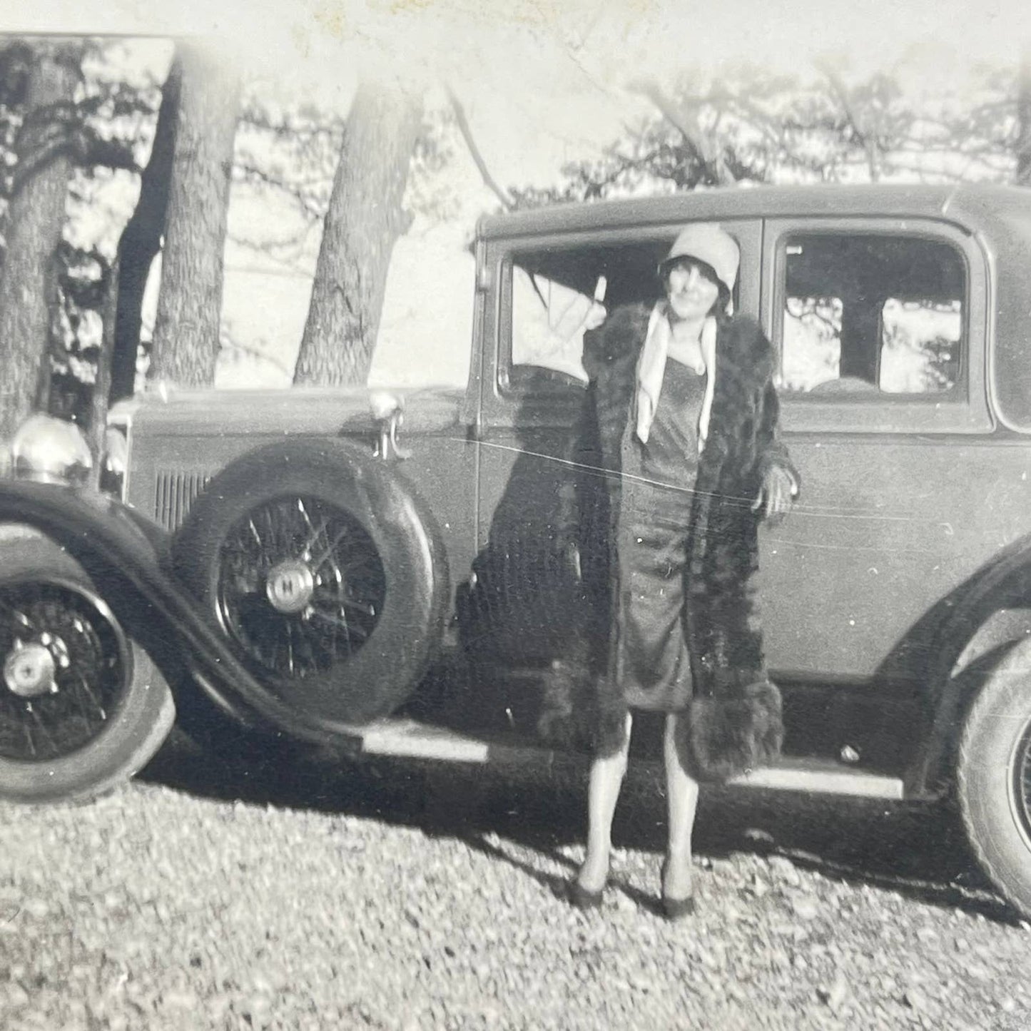 1920s Flapper Posing With Lincoln Automobile Car Photograph SC9