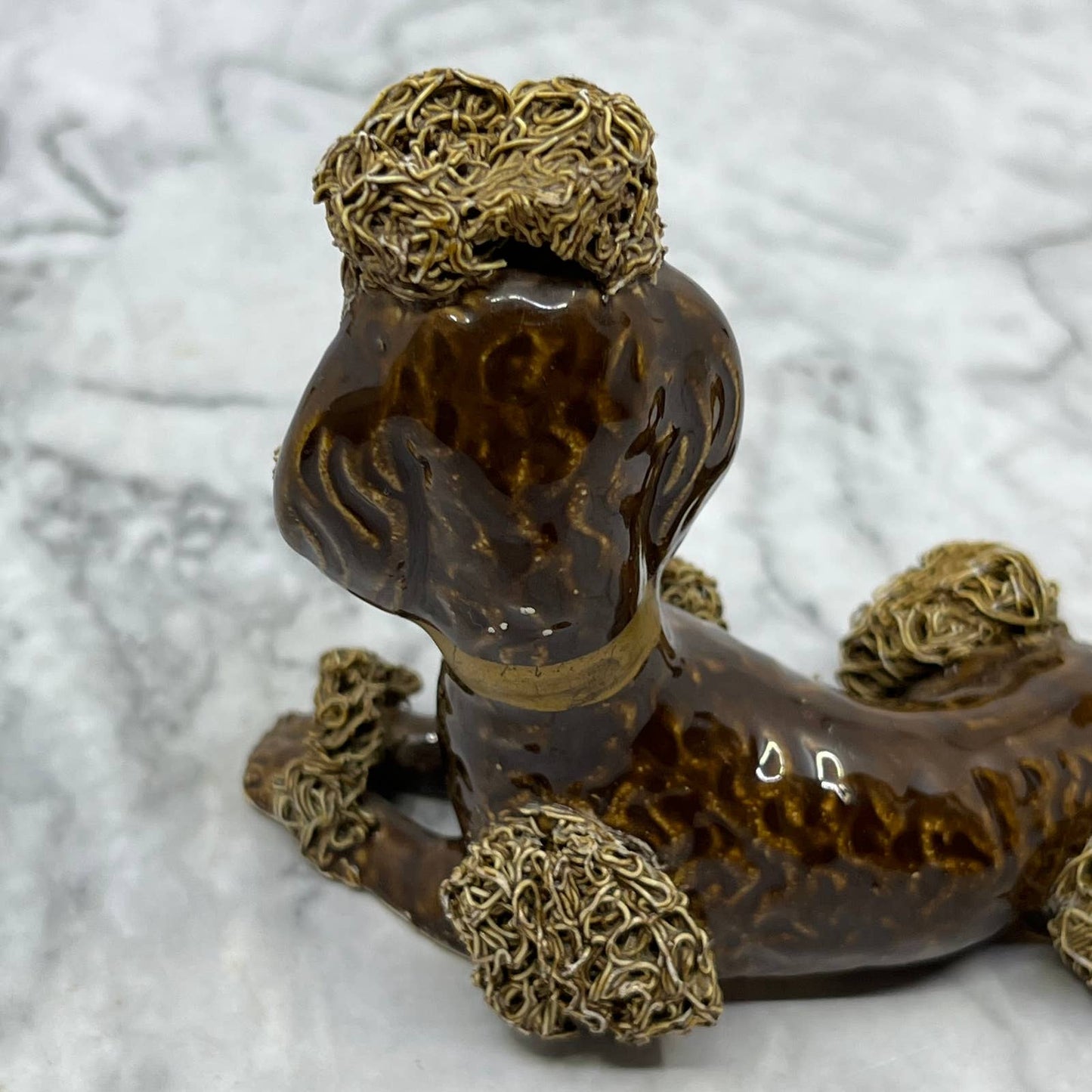 1950s Brown Spaghetti Poodle Dog Porcelain 4x3 TJ1