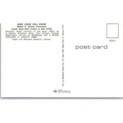 1930s Wood Carved Dolls of Famous Americans Game Lodge Doll House Postcard PB10