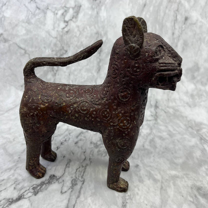 Antique Bronze West African Tribal Benin Leopard Statue Nigeria 7x8.5” TD8