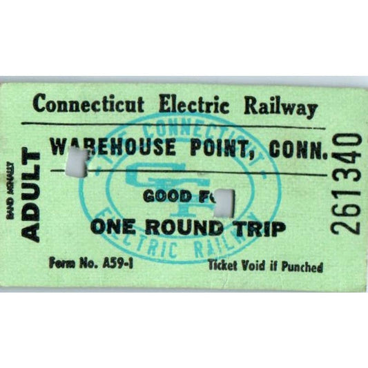 Vintage Connecticut Electric Railway Warehouse Point Adult Round Trip Ticket SE5