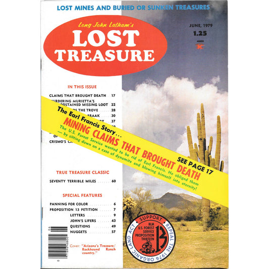 Long John Lathams Lost Treasure Magazine Lost Mines, Buried, Sunken June 1979 M1