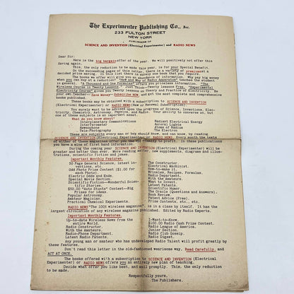 c1920 The Experimenter Publishing Co Science Books Price List & Order Form D8