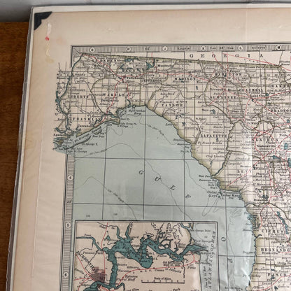 Antique 1897 The Century Atlas Map of Florida USA Color Engraved 12.5 x 17” FL5