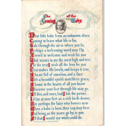 1907 - The Coming of Baby Poem Original Postcard TK1-25