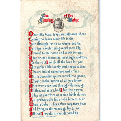 1907 - The Coming of Baby Poem Original Postcard P2-10