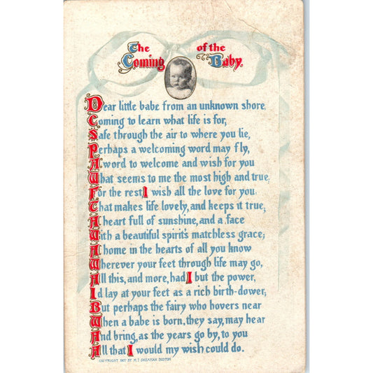 1907 - The Coming of Baby Poem Original Postcard P2-10
