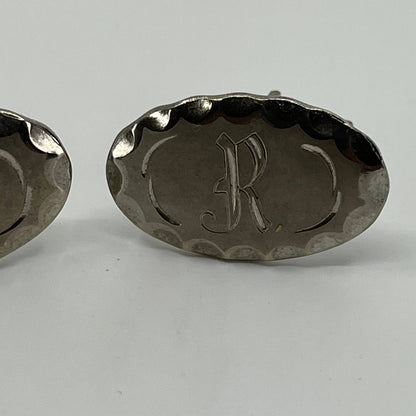 MCM Scalloped Monogrammed "R" Cufflinks Silver Tone Oval Sarah Coventry SE1