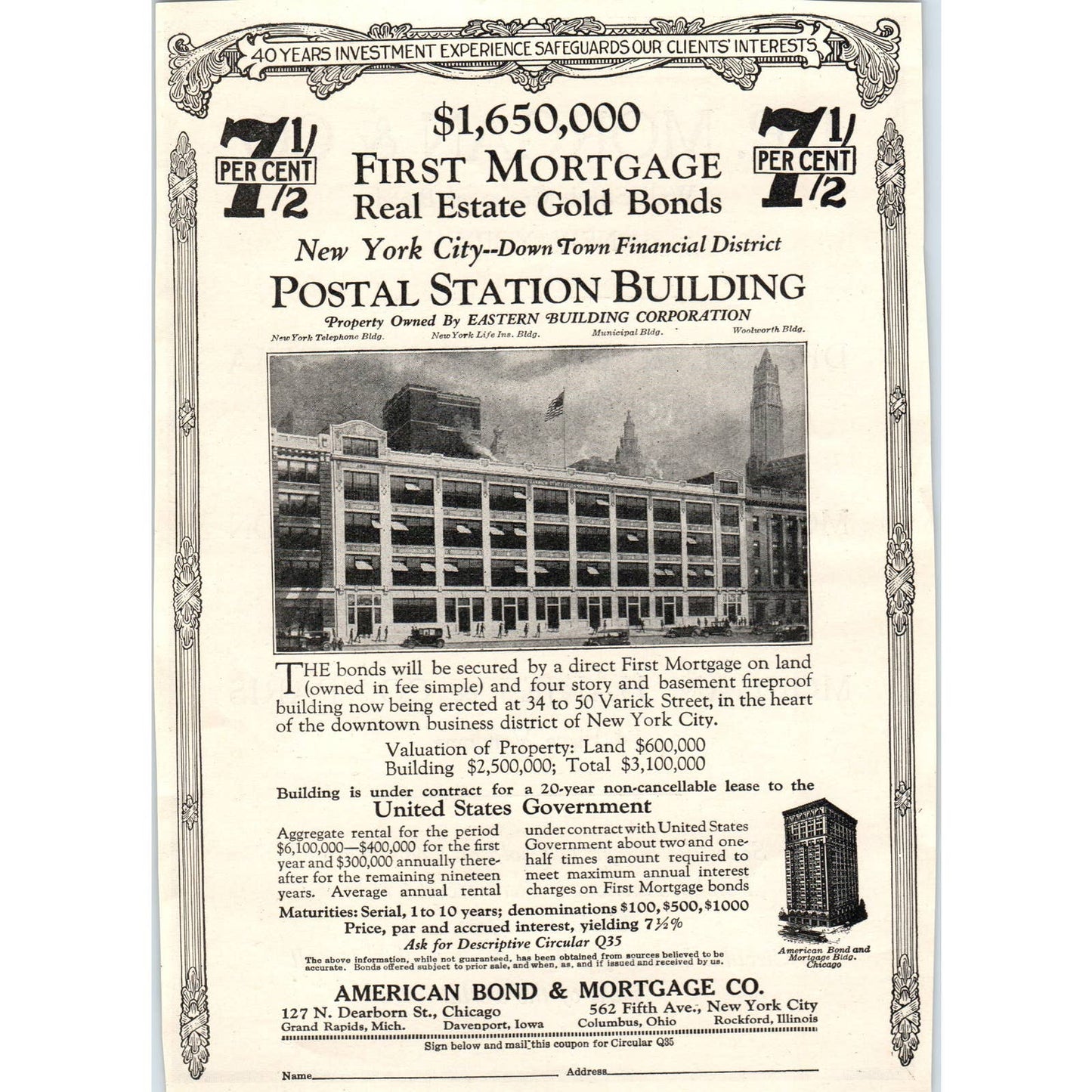 American Bond and Mortgage Co - First Mortgage - 1921 Original Ad TJ7-L