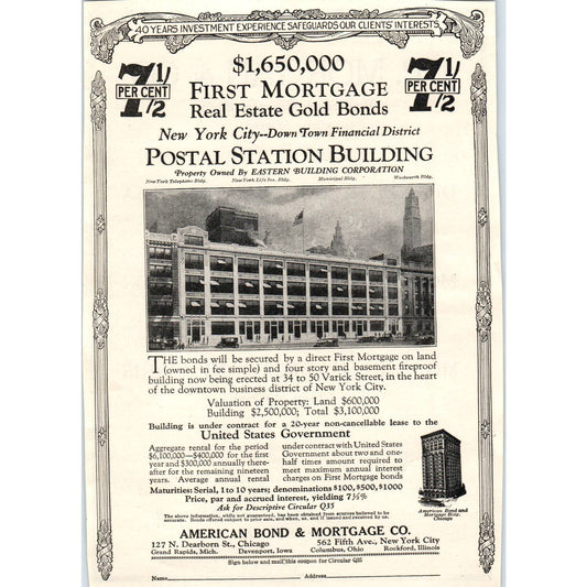 American Bond and Mortgage Co - First Mortgage - 1921 Original Ad TJ7-L