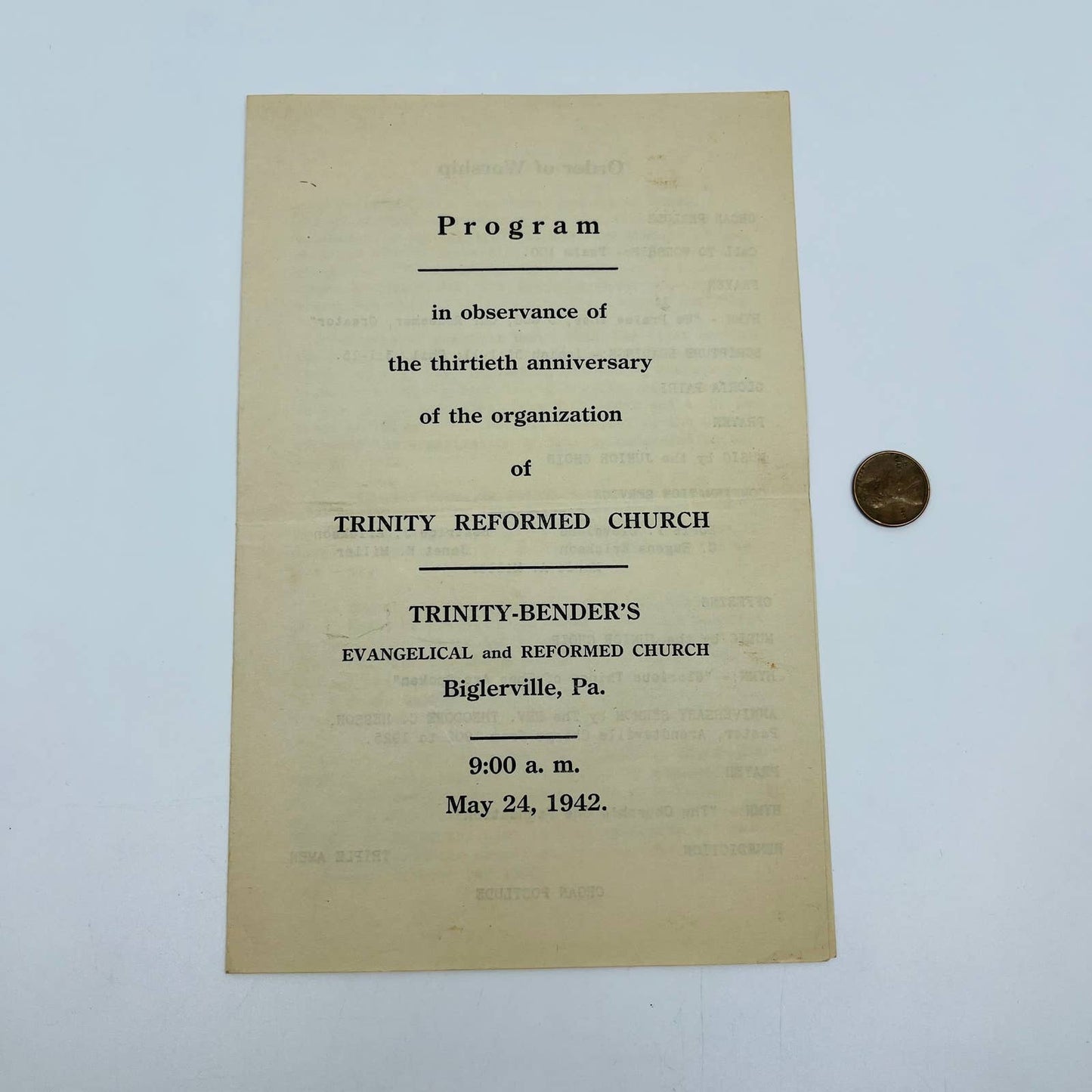 1942 Trinity Reformed Church 30th Anniversary Program Biglerville PA D3