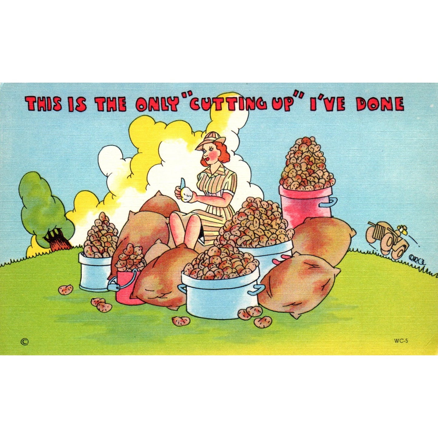 Women in the Military WW2 Humor Peeling Potatoes WAC Original Postcard P2-10
