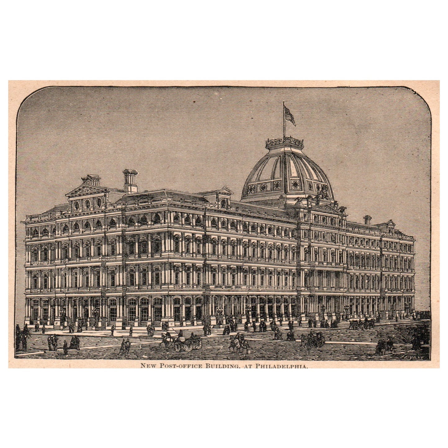 New Post Office at Philadelphia 4.5x6" Original Engraving 1899 AK5-H7