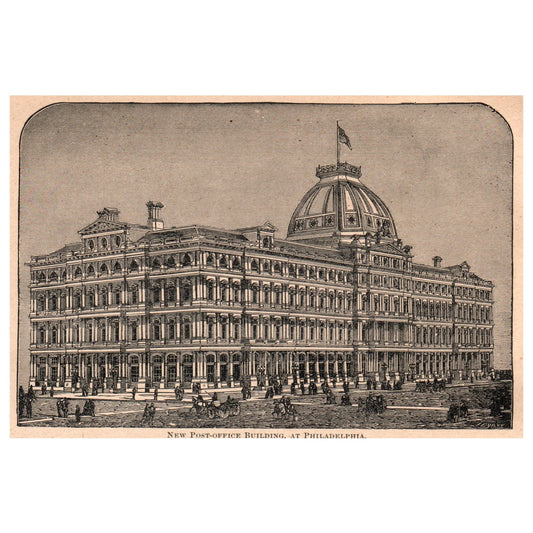 New Post Office at Philadelphia 4.5x6" Original Engraving 1899 AK5-H7