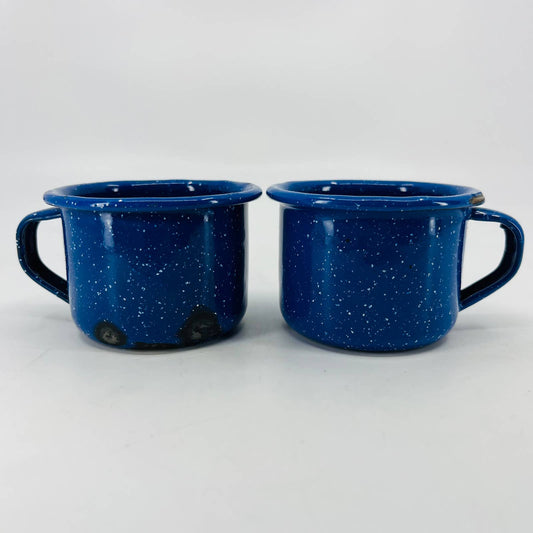 VTG 2 Small Kids Blue Speckled Enamelware Graniteware Cup Mug 2 x 2.75” SB1