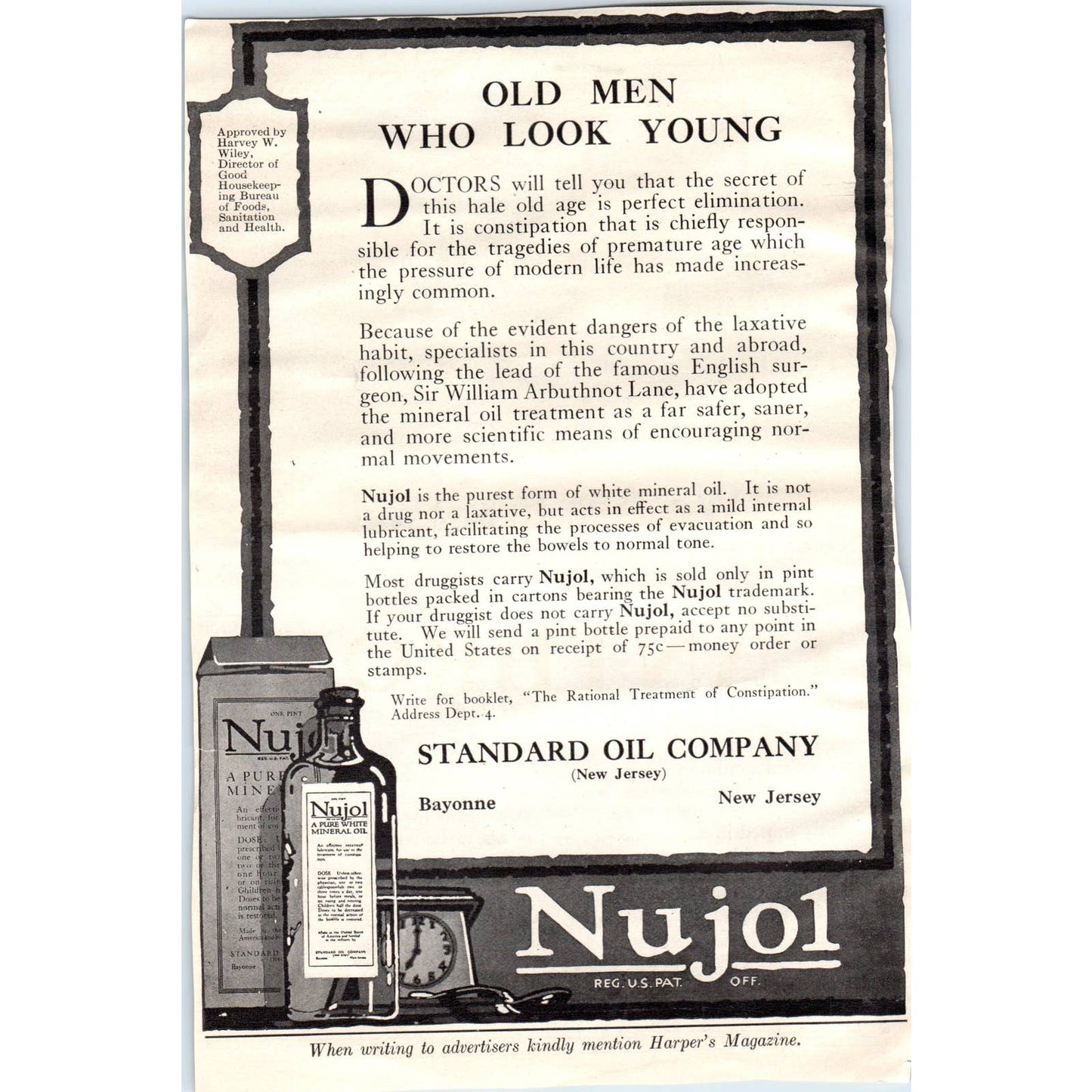 c1920 Harper's Magazine Ad - Nujol Mineral Oil - Standard Oil Company TD8-H1