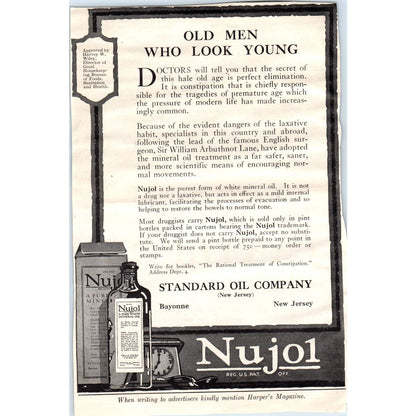 c1920 Harper's Magazine Ad - Nujol Mineral Oil - Standard Oil Company TD8-H1
