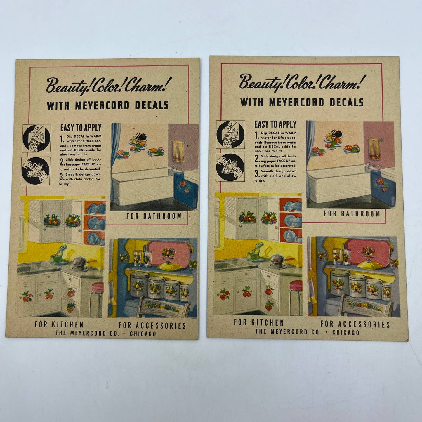 1940s Myercord Decals Advertising Card Set of 2 AC9