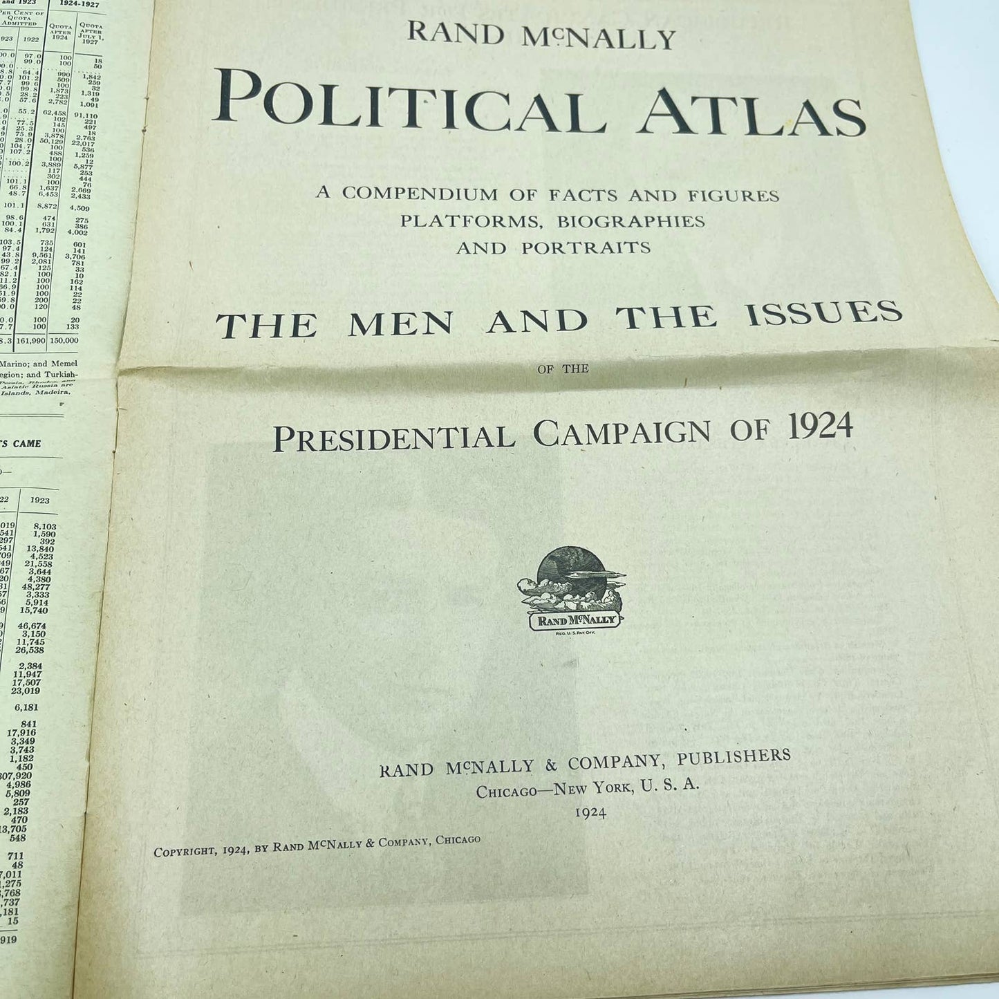 Rand McNally Political Atlas Presidential Campaign 1924 Calvin Coolidge TE8