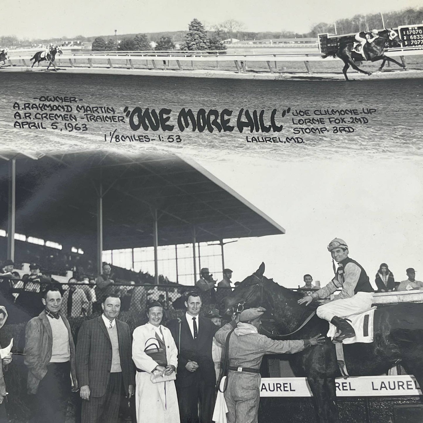 1963 Original Horse Race Winner Photo One More Hill Laurel MD AC5