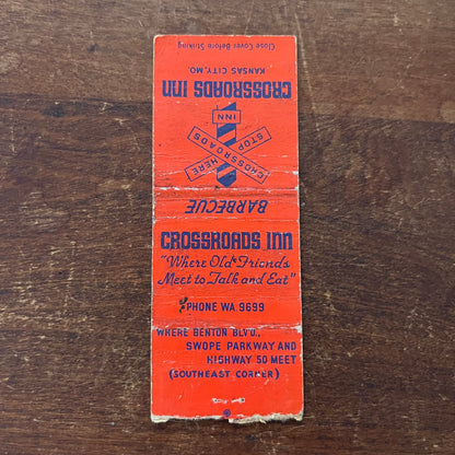 Crossroads Inn Kansas City MO Advertising Matchbook Cover SB3-M5