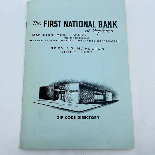 Vintage 1970s Mapleton Minnesota Zip Code Directory First National Bank BA4