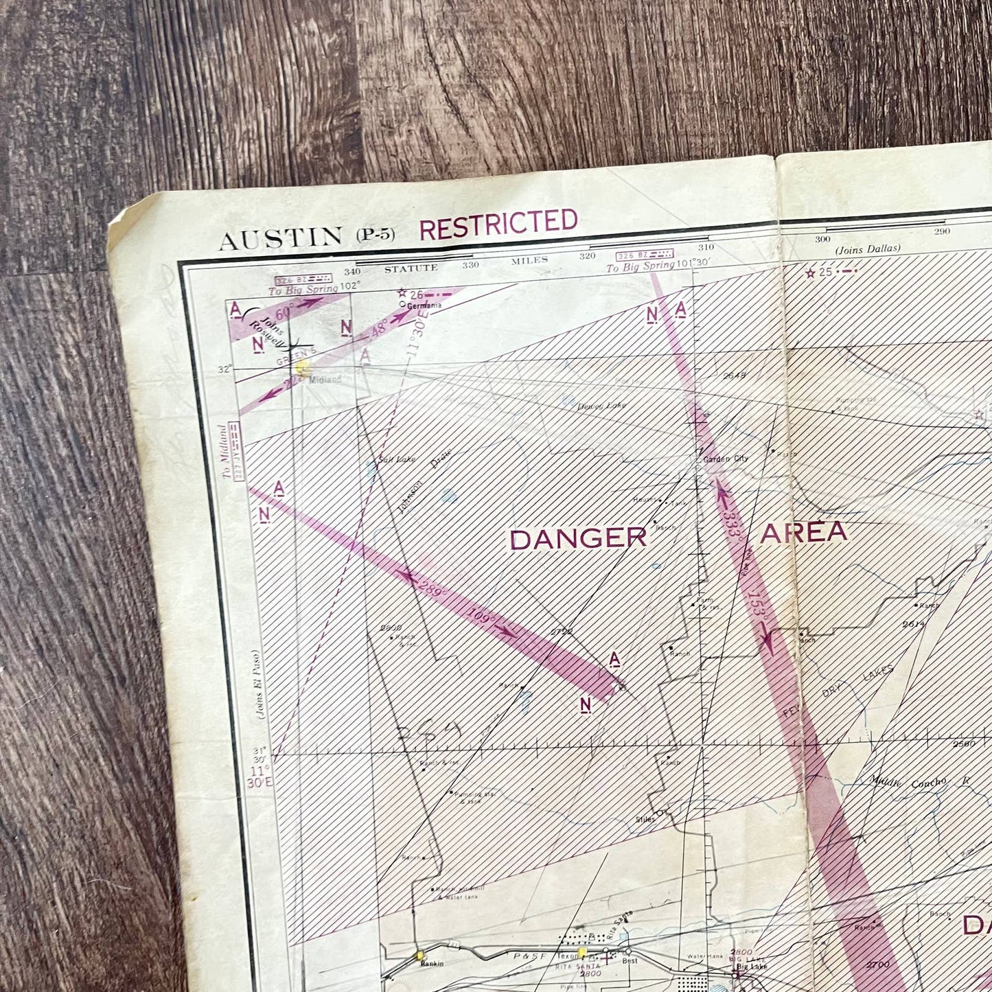 1943 WWII Austin Texas Army Aeronautical Chart Fold Out Map 49x24 D7