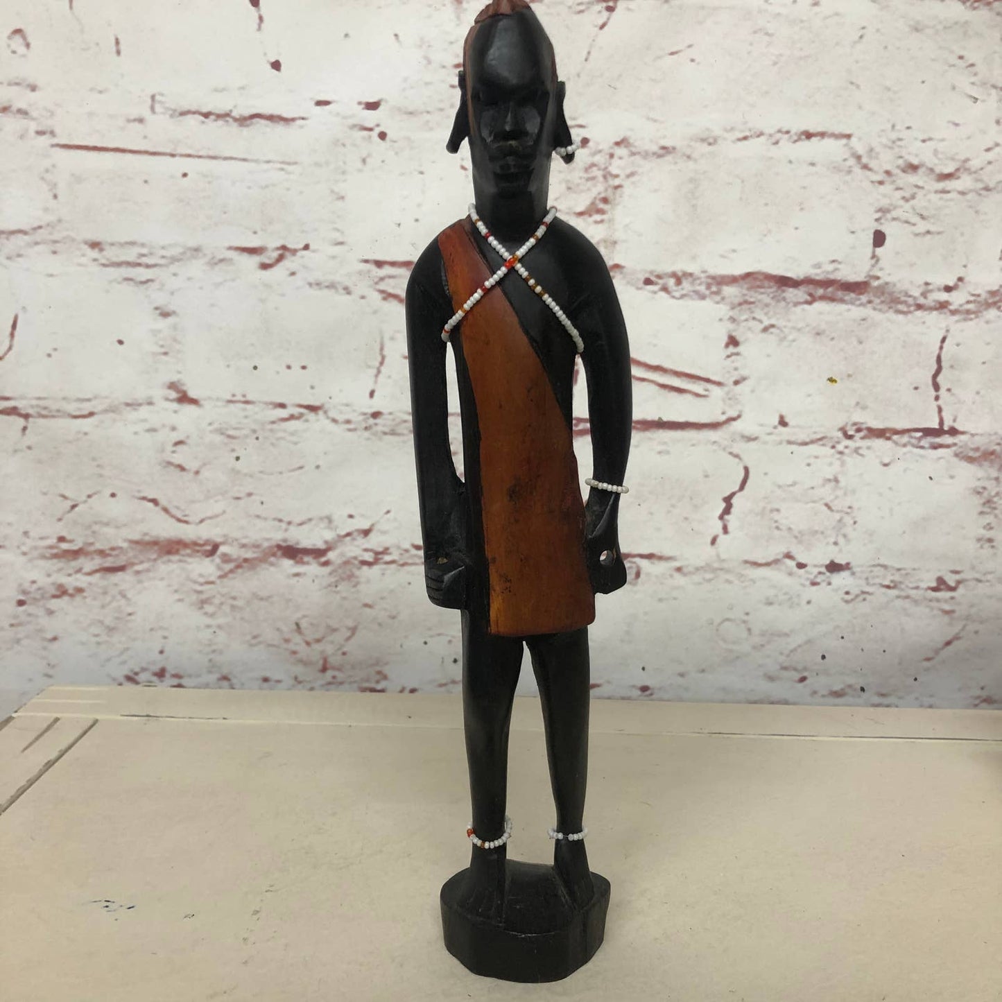 Vtg Hand Carved Wood Tribal Tiki Man African Art Statue Sculpture Black 12" TH7