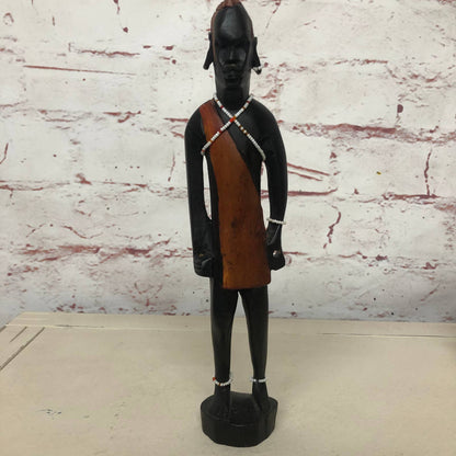 Vtg Hand Carved Wood Tribal Tiki Man African Art Statue Sculpture Black 12" TH7