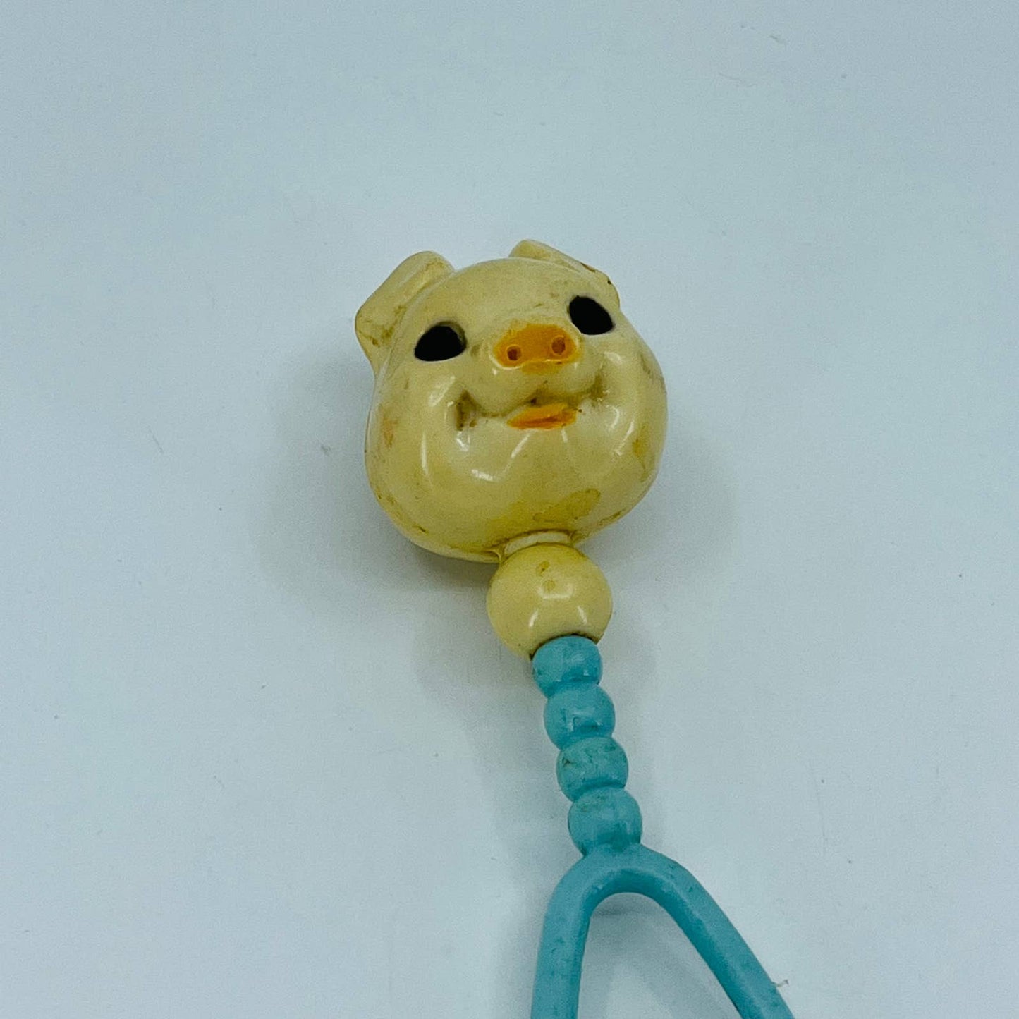 Vintage Pig Head Baby Rattle Orig. Paint 1960s Anthropomorphic Animal 5”  TB6