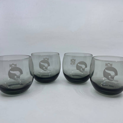 1970s Minnesota Vikings NFL Roly Poly Lowball Glasses Smoke Gray Set of 4 TG7