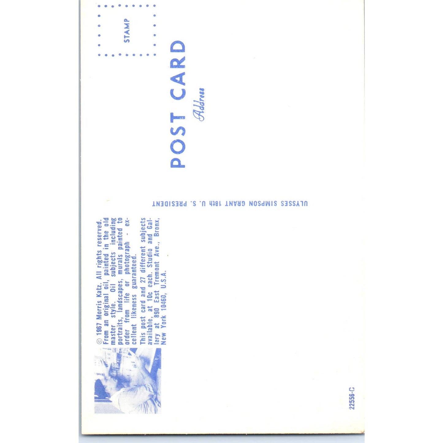 Ulysses S. Grant Portrait Morris Katz 1960s Original Postcard TK1-21