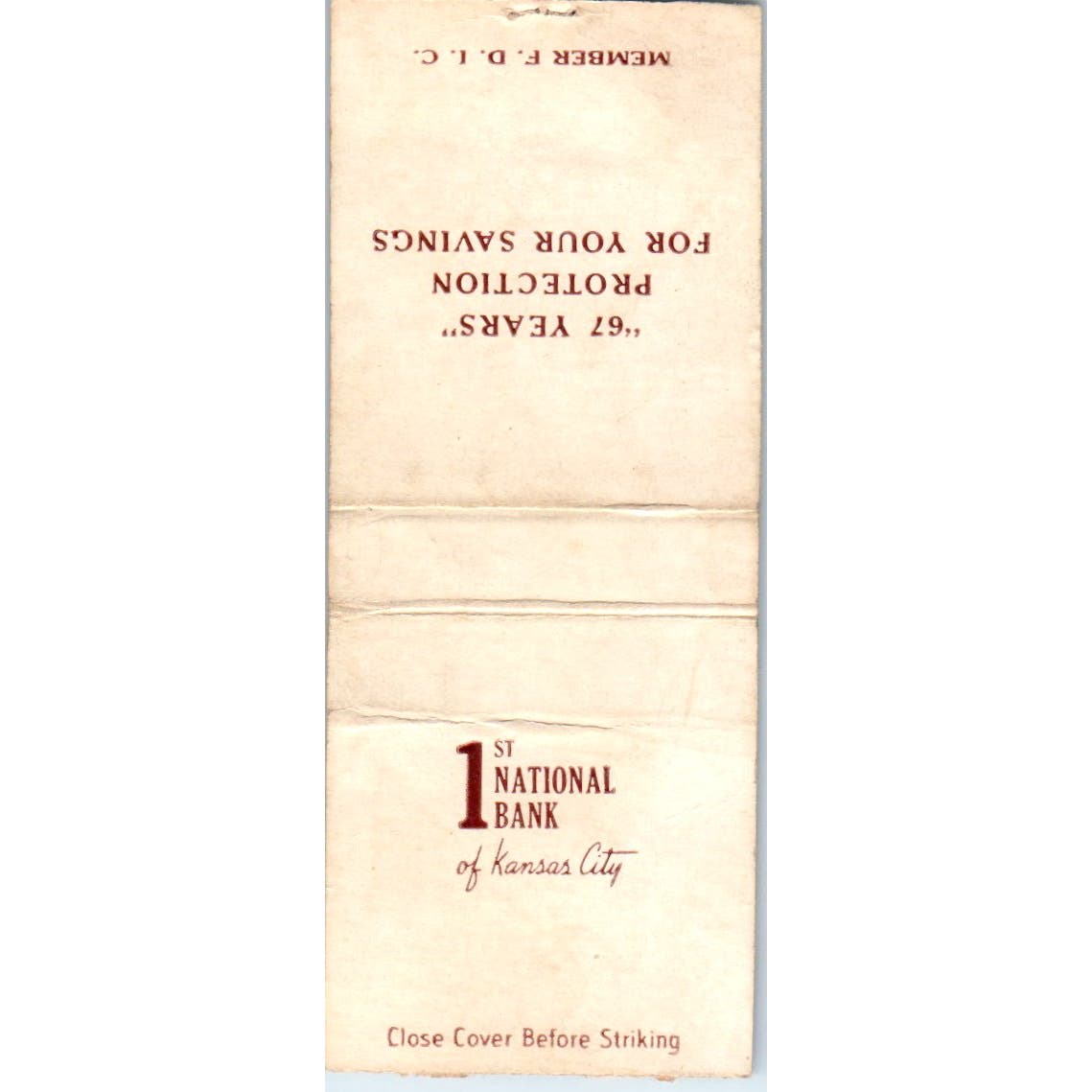 First National Bank of Kansas City Advertising Matchbook Cover SA9-M1