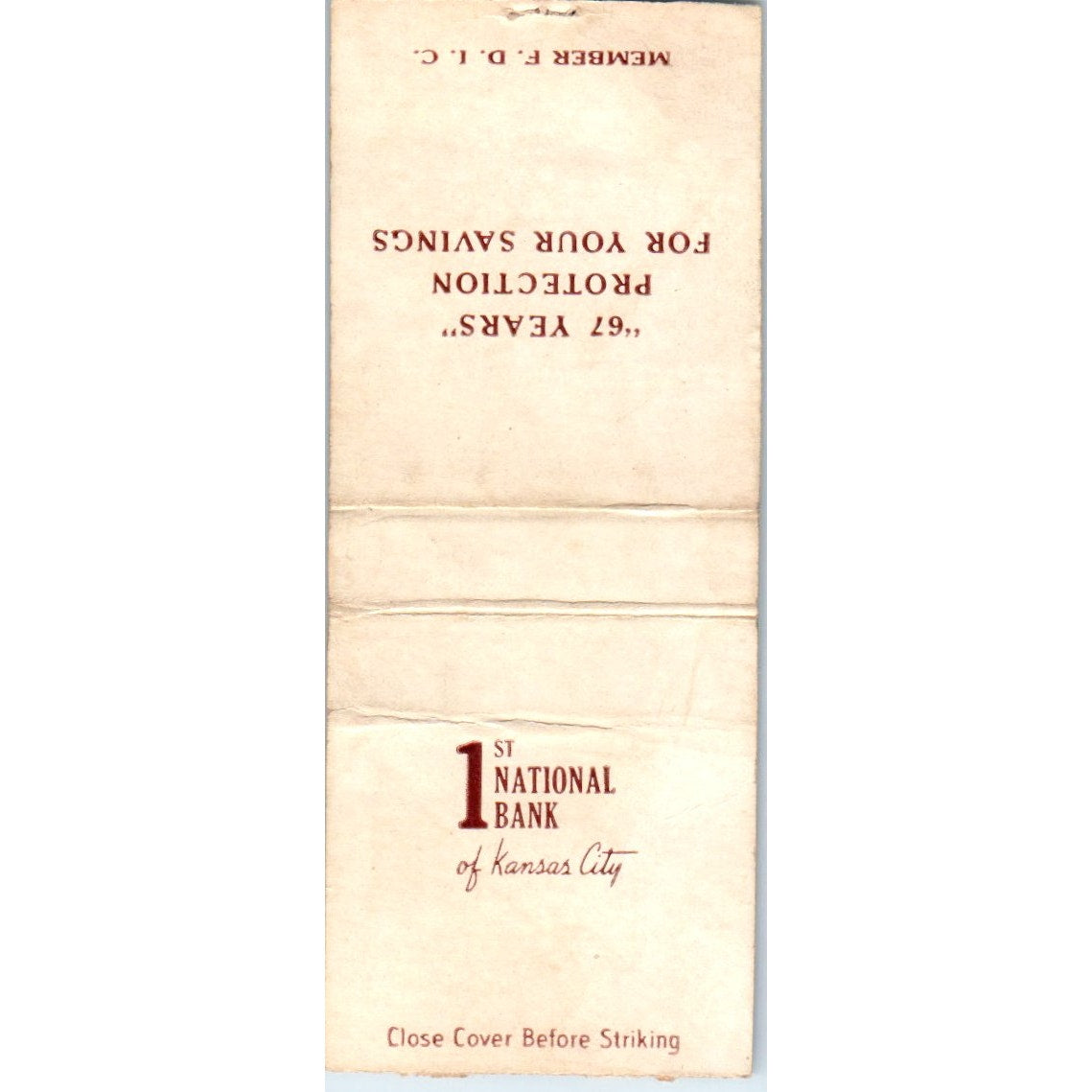 First National Bank of Kansas City Advertising Matchbook Cover MM9-5
