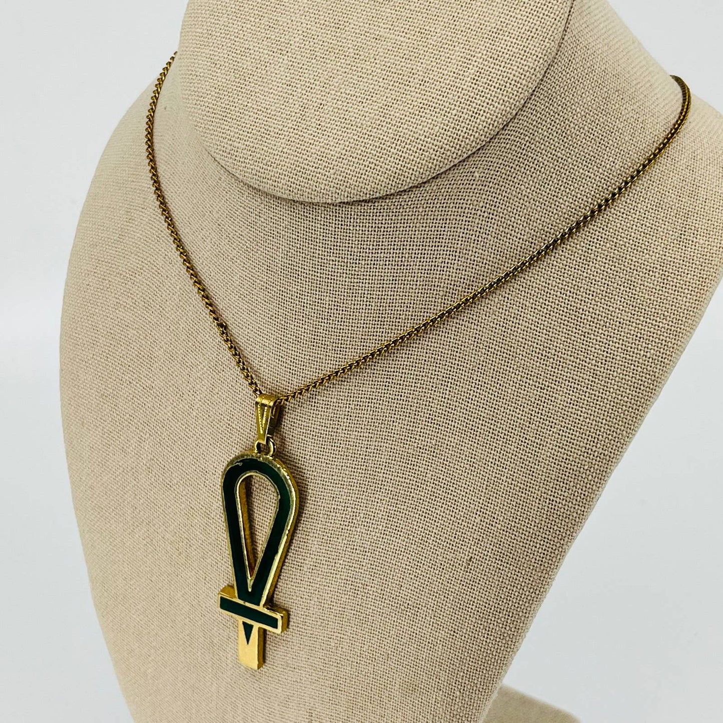 RARE Egyptian Ankh HATTIE CARNEGIE Pendant Necklace Green Enamel Brooch SB2