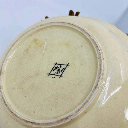 Vtg 1950s Ceramic Hand Painted Berries Basket Weave Bowl Wicker Handle 7” TC2