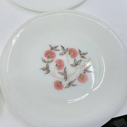 1950s MCM Fire King Fleurette Vintage Milk Glass 9” Dinner Plate Set of 4 TC9