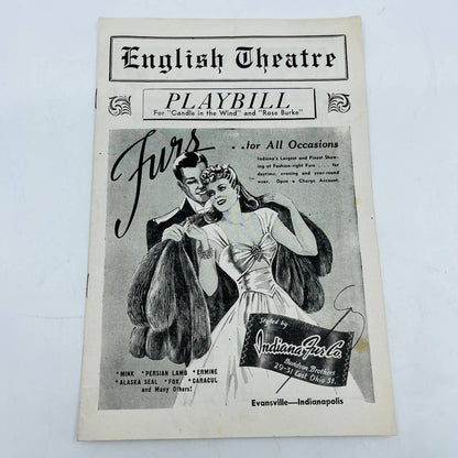 1942 English Theatre Playbill CANDLE IN THE WIND Evansville Indianapolis C4