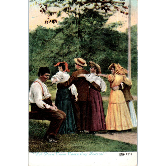 Gol Darn Them There City Fellers 1910 Victorian Tinted Original Postcard P2-8