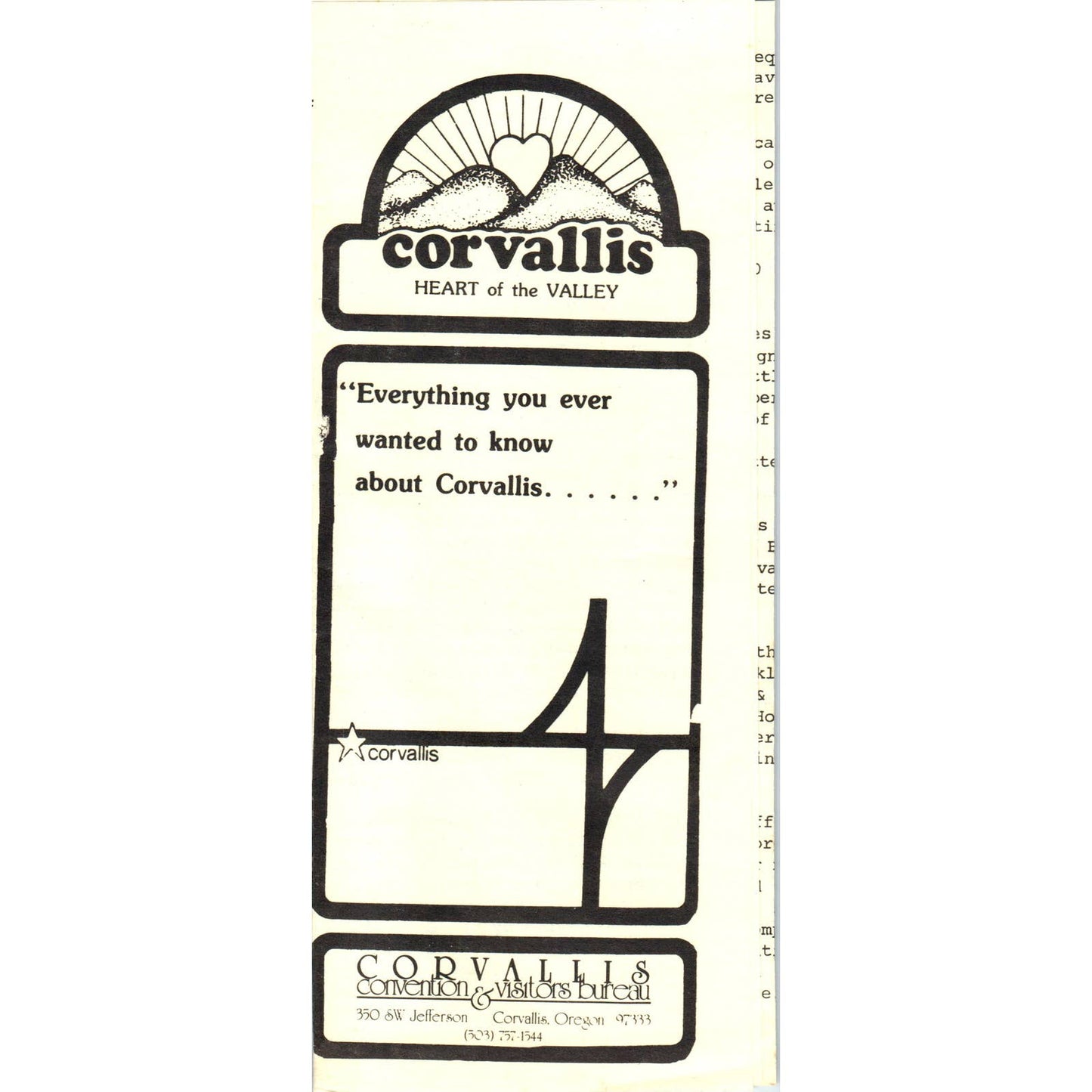 1980s Corvallis Oregon Information for New Residents Fold Out Brochure SF3