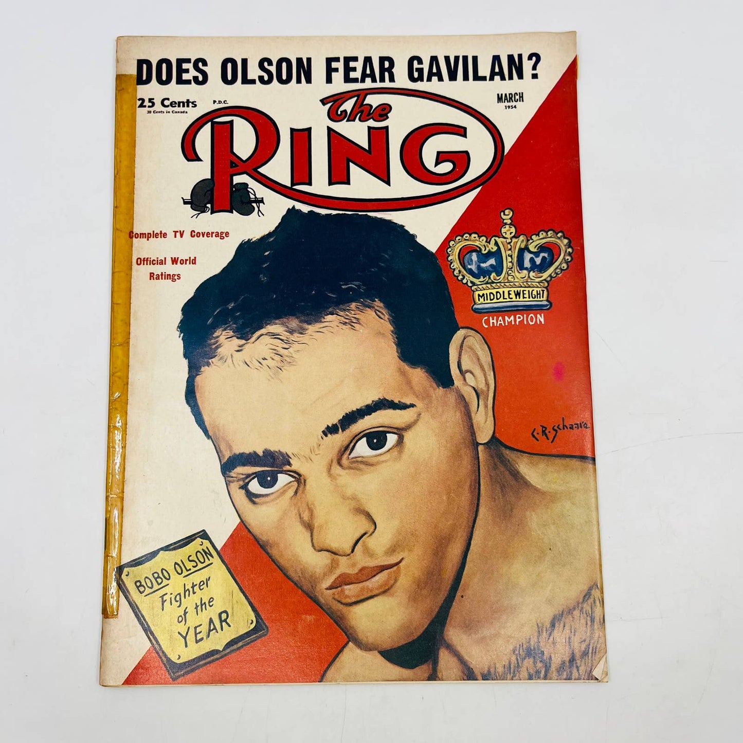 1954 Mar - The Ring Boxing Magazine – Bobo Olson Fighter of the Year Cover TA5