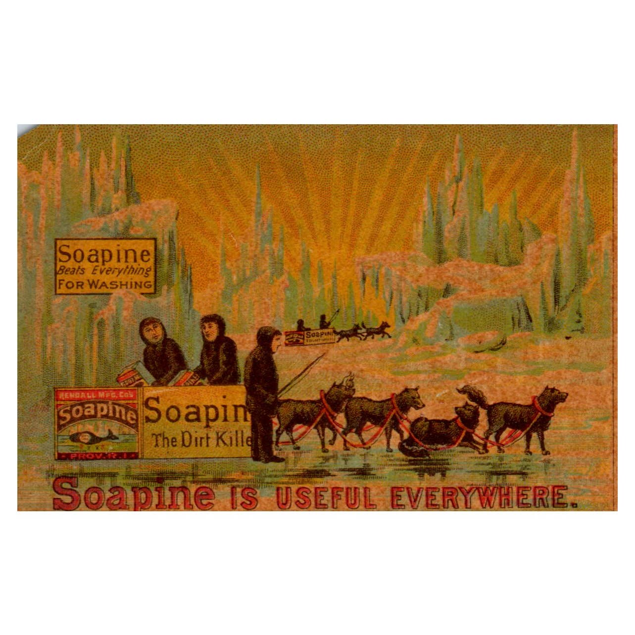 Soapine North Pole Dog Sledding - 1880s Victorian Trade Card TJ8-3