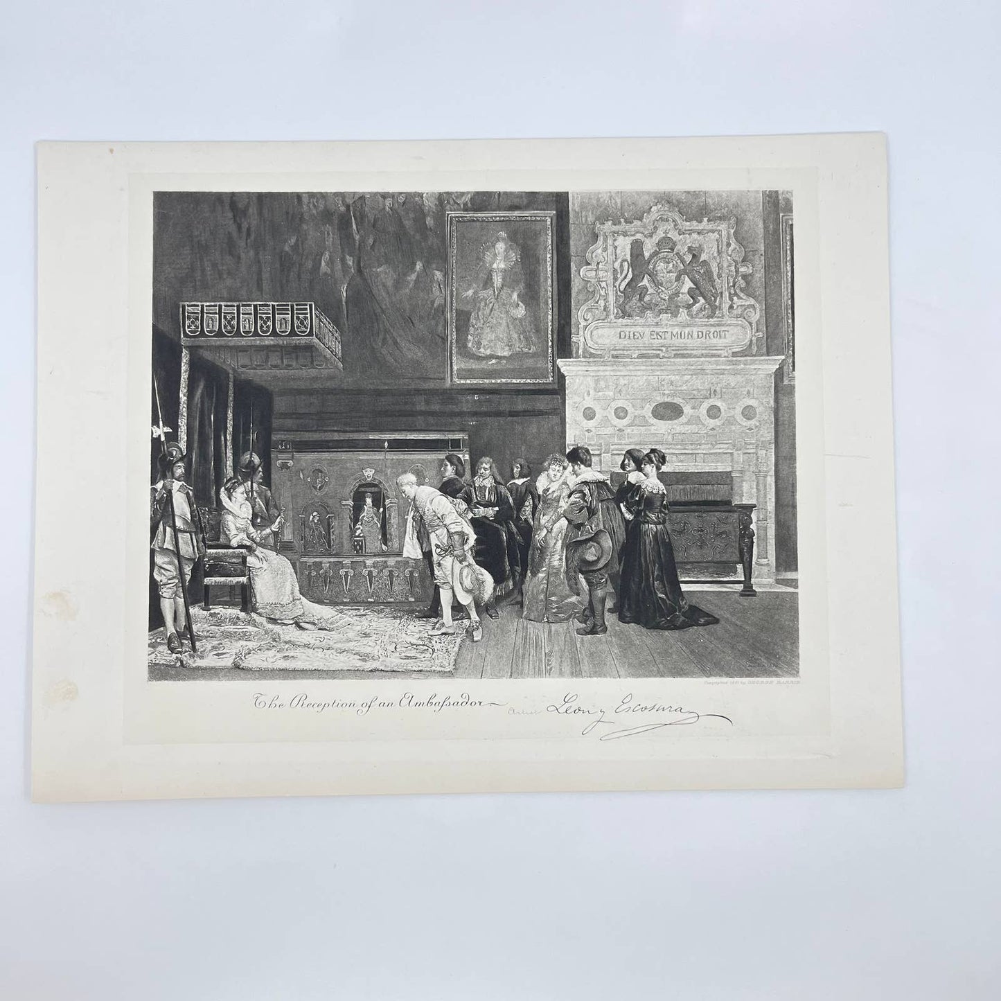 Victorian Art Print Engraving The Reception of an Ambassador Leon Y Escosura FL3