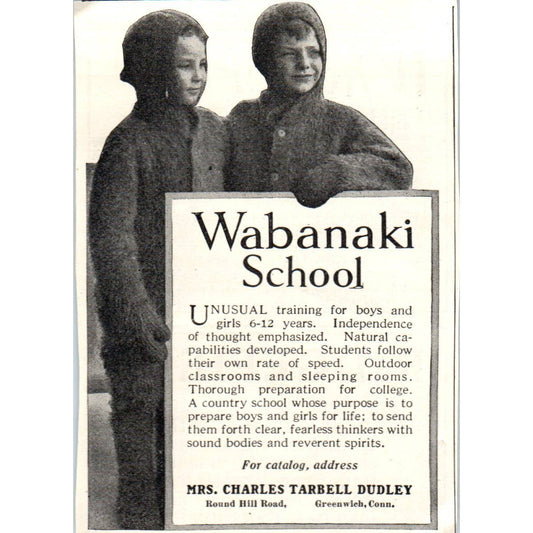 c1920 Harper's Ad - Wabanaki School Charles Tarbell Dudley Greenwich CT EA3